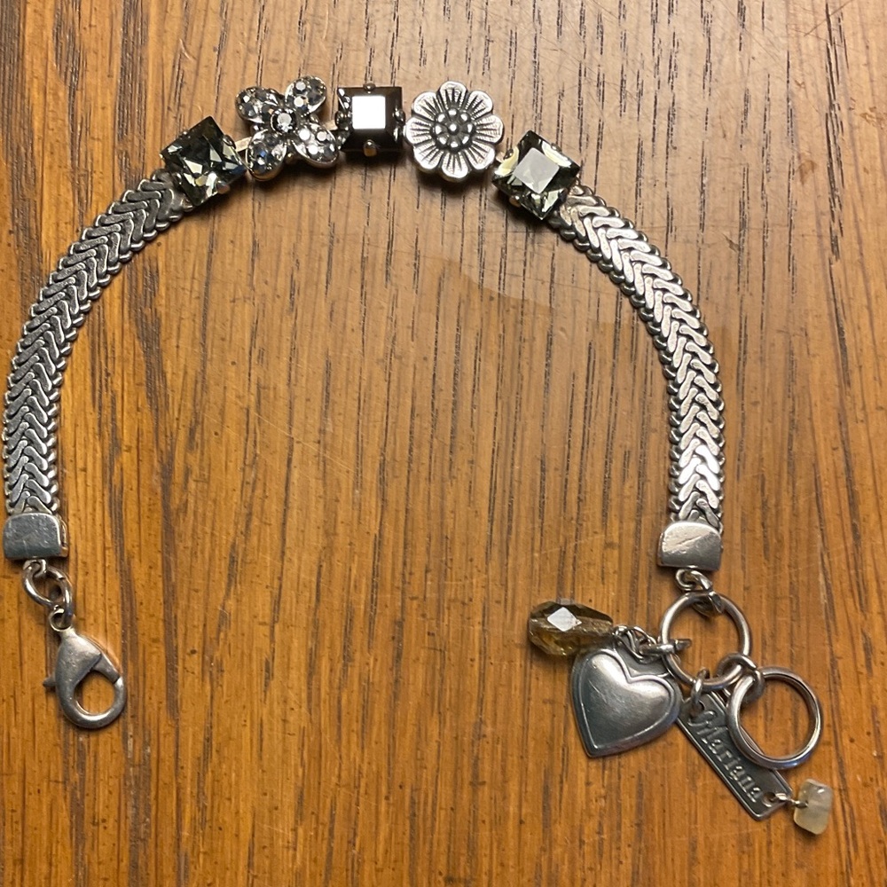 Mariana Silver and Black Floral Charm Bracelet